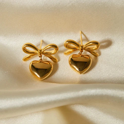 Gold Bow Heart Earrings