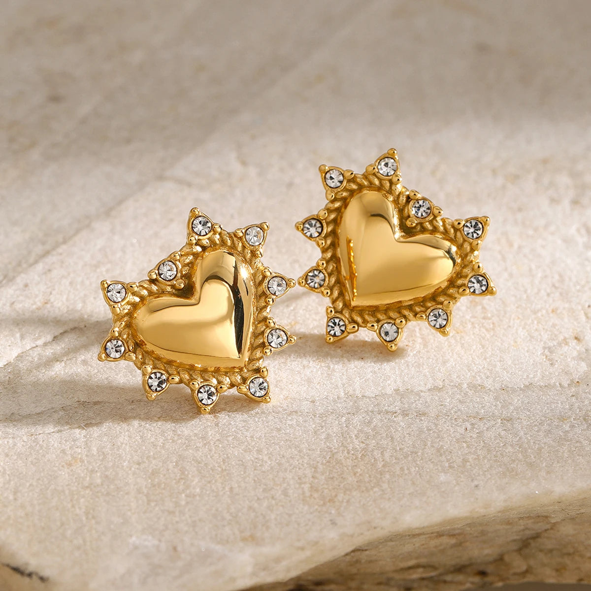 Gold Studded Heart Earrings