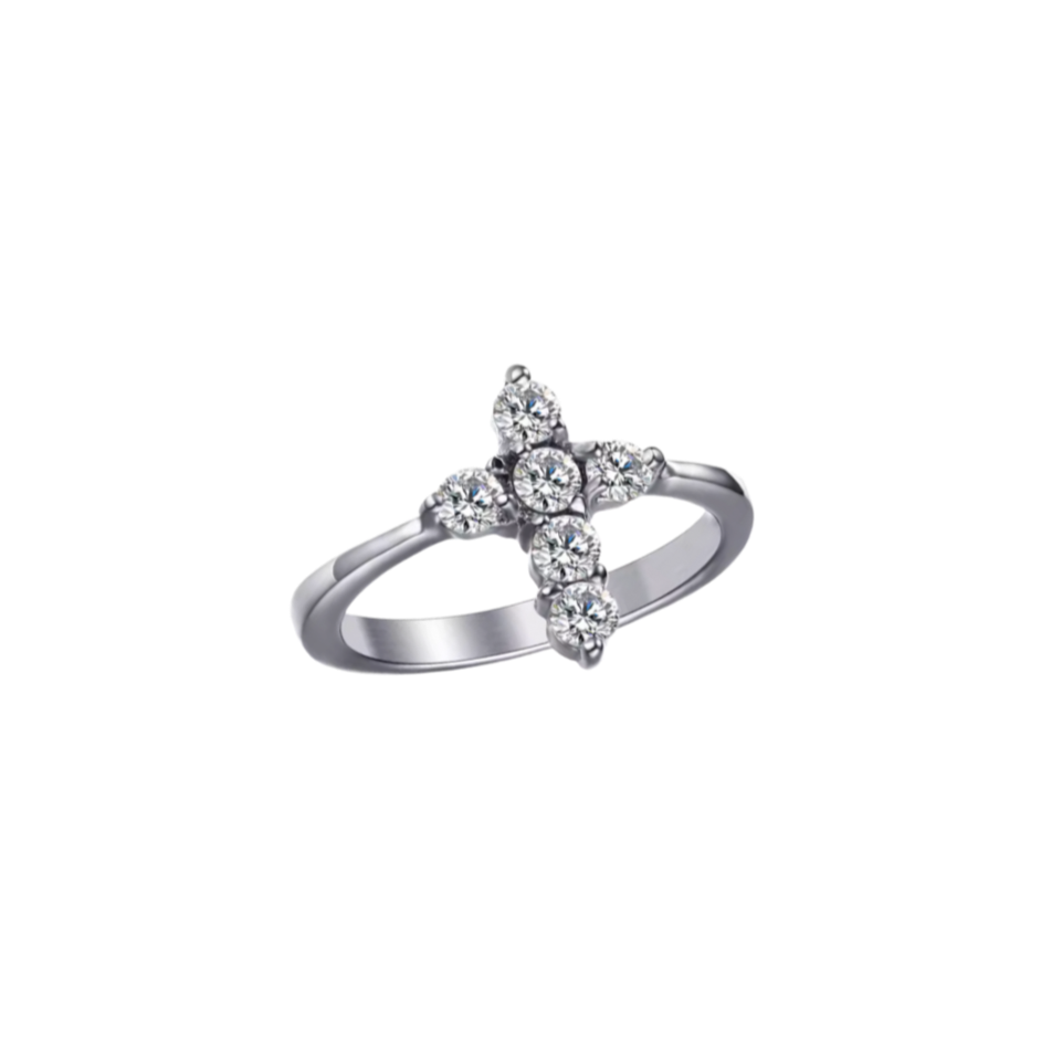Silver Diamond Cross Ring