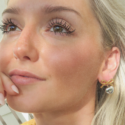 Silver and Gold Bow Heart Earrings