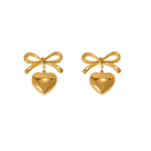 Gold Bow Heart Earrings