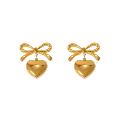 Gold Bow Heart Earrings