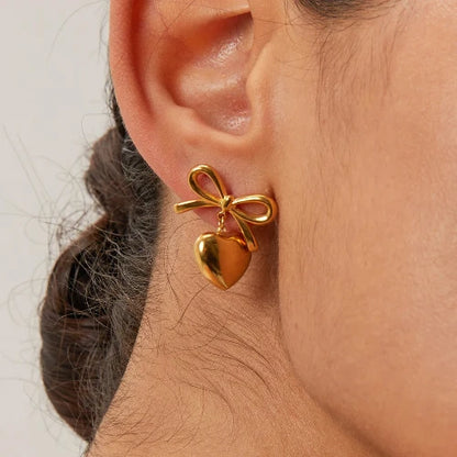 Gold Bow Heart Earrings