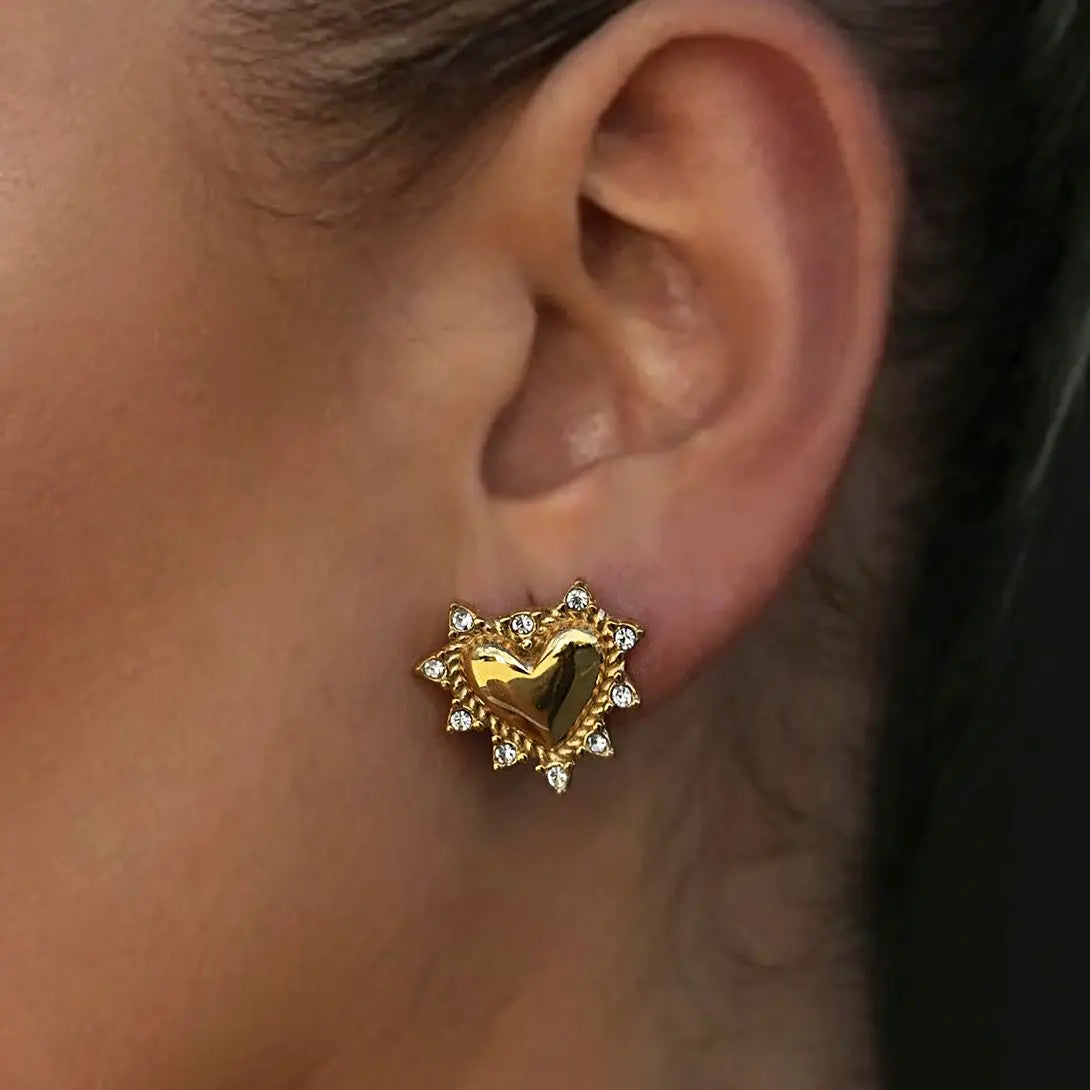 Gold Studded Heart Earrings