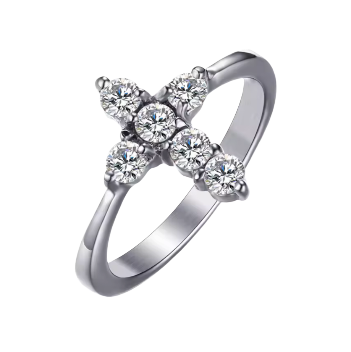 Silver Diamond Cross Ring