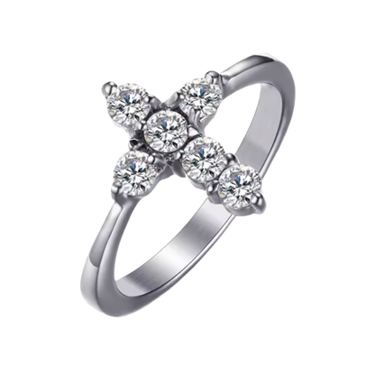 Silver Diamond Cross Ring