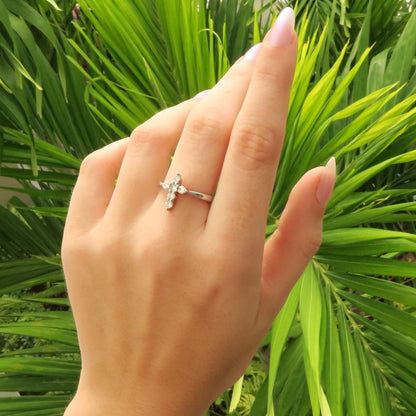 Silver Diamond Cross Ring